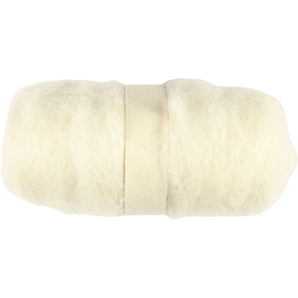 Carded Wool, white, 100 g/ 1 bundle