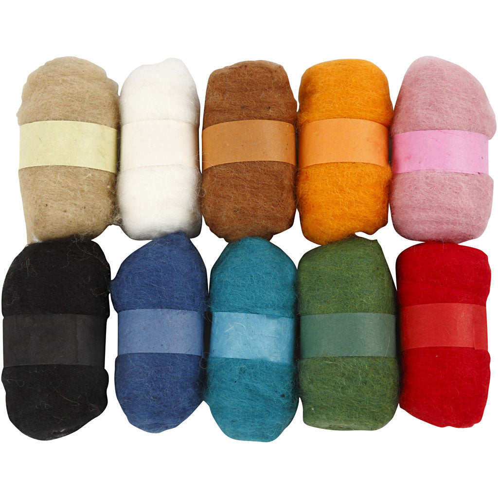 Gekaarde Wol, diverse kleuren, 10x25 gr/ 1 doos [HOB-45196]