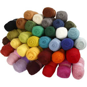 Gekaarde Wol, diverse kleuren, 35x100 gr/ 1 doos [HOB-45198]