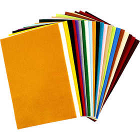 Hobbyvilt, vel 20x30 cm, dikte 1,5-2 mm, 180-200 gr, diverse kleuren, 24 div vellen/ 1 doos [HOB-45297]