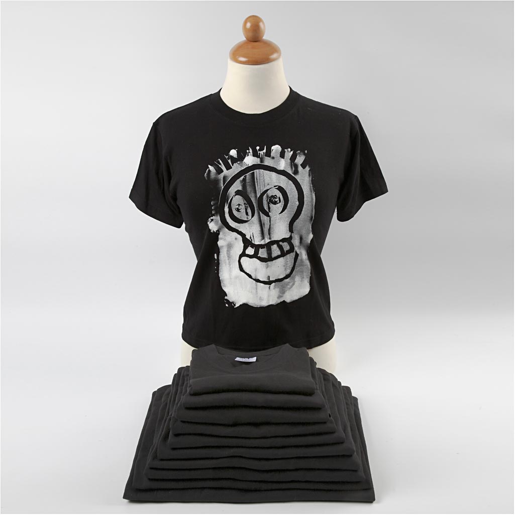 T-shirts, B: 32 cm, afm 3-4 jaar, ronde hals, 145 gr, zwart, 1 stuk [HOB-47220]