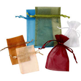Organza zakjes, afm 7x10+10x15 cm, diverse kleuren, 30 stuk/ 1 doos [HOB-47423]