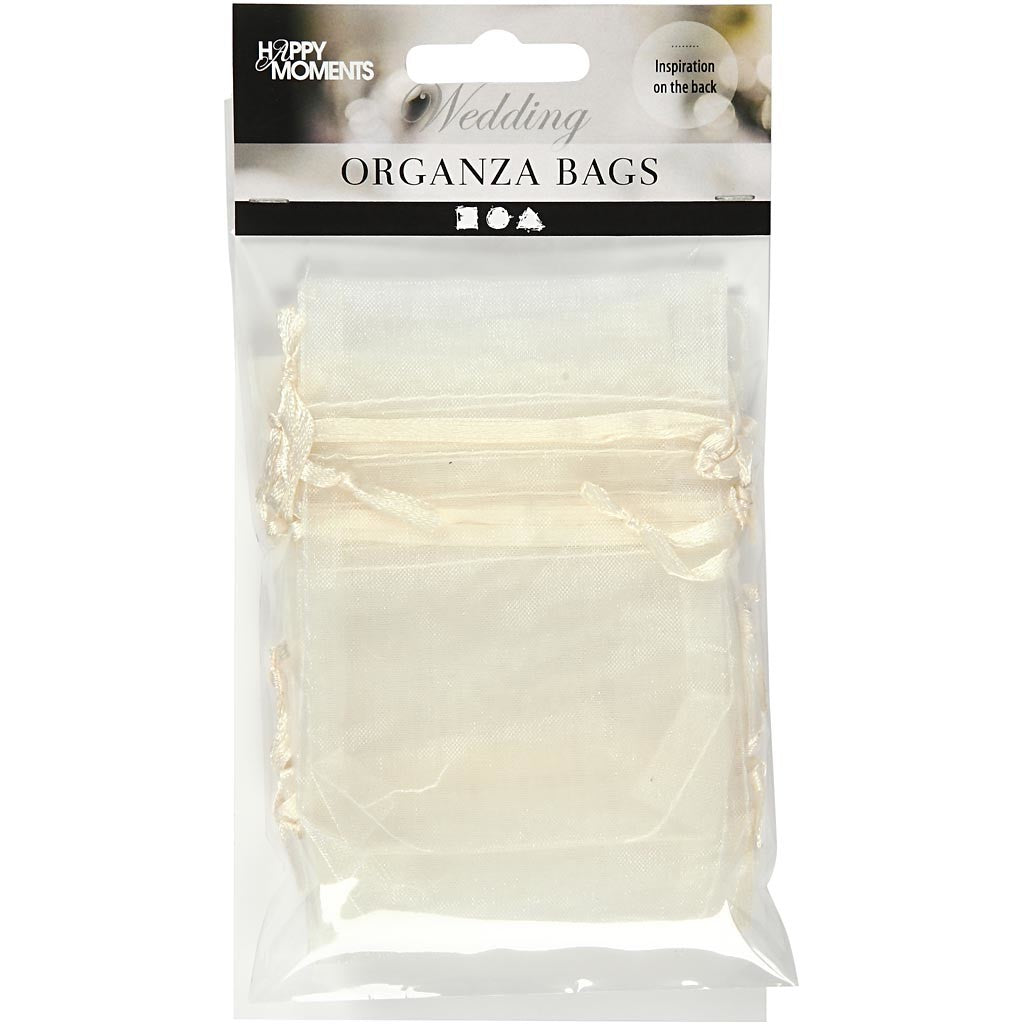Organza zakjes, afm 7x10 cm, off-white, 10 stuk/ 1 doos [HOB-47429]