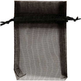 Organza zakjes, afm 7x10 cm, zwart, 10 stuk/ 1 doos [HOB-4743902]