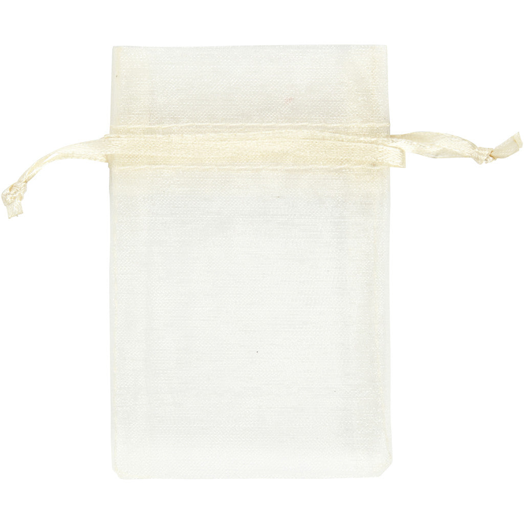 Organza zakjes, afm 7x10 cm, off-white, 10 stuk/ 1 doos [HOB-4743921]