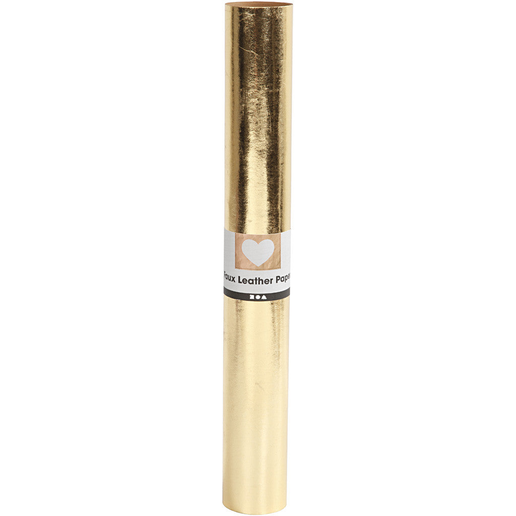 Faux Leather Papier, B: 49 cm, unikleurig,met folie, 350 gr, goud, 1 m/ 1 rol [HOB-498948]