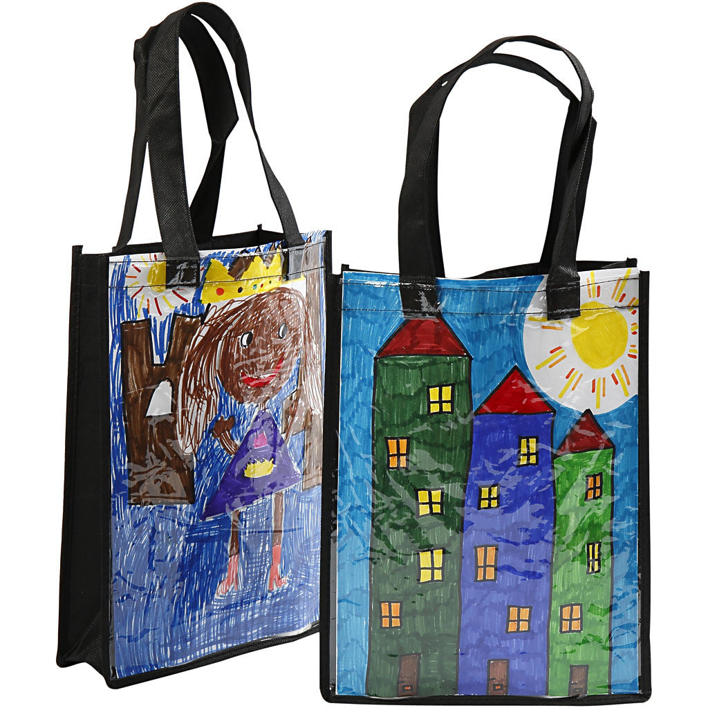 Tas met plastic voorkant, afm 30x23x7 cm, zwart, 1 stuk [HOB-499310]