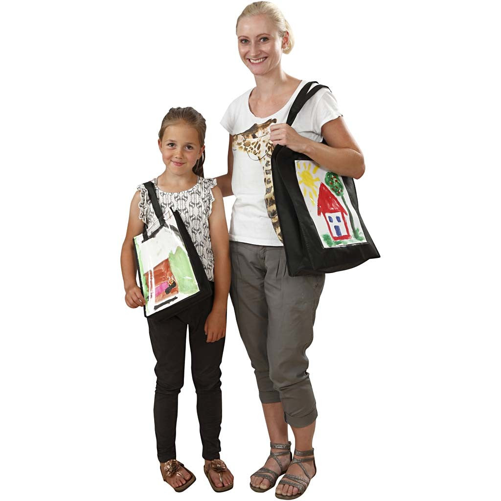 Tas met plastic voorkant, afm 42x34x12 cm, zwart, 1 stuk [HOB-49982]