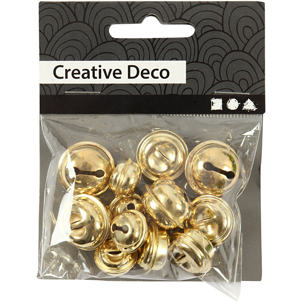 Belletjes, d 13+15+17 mm, goud, 12 div/ 1 doos [HOB-500120]