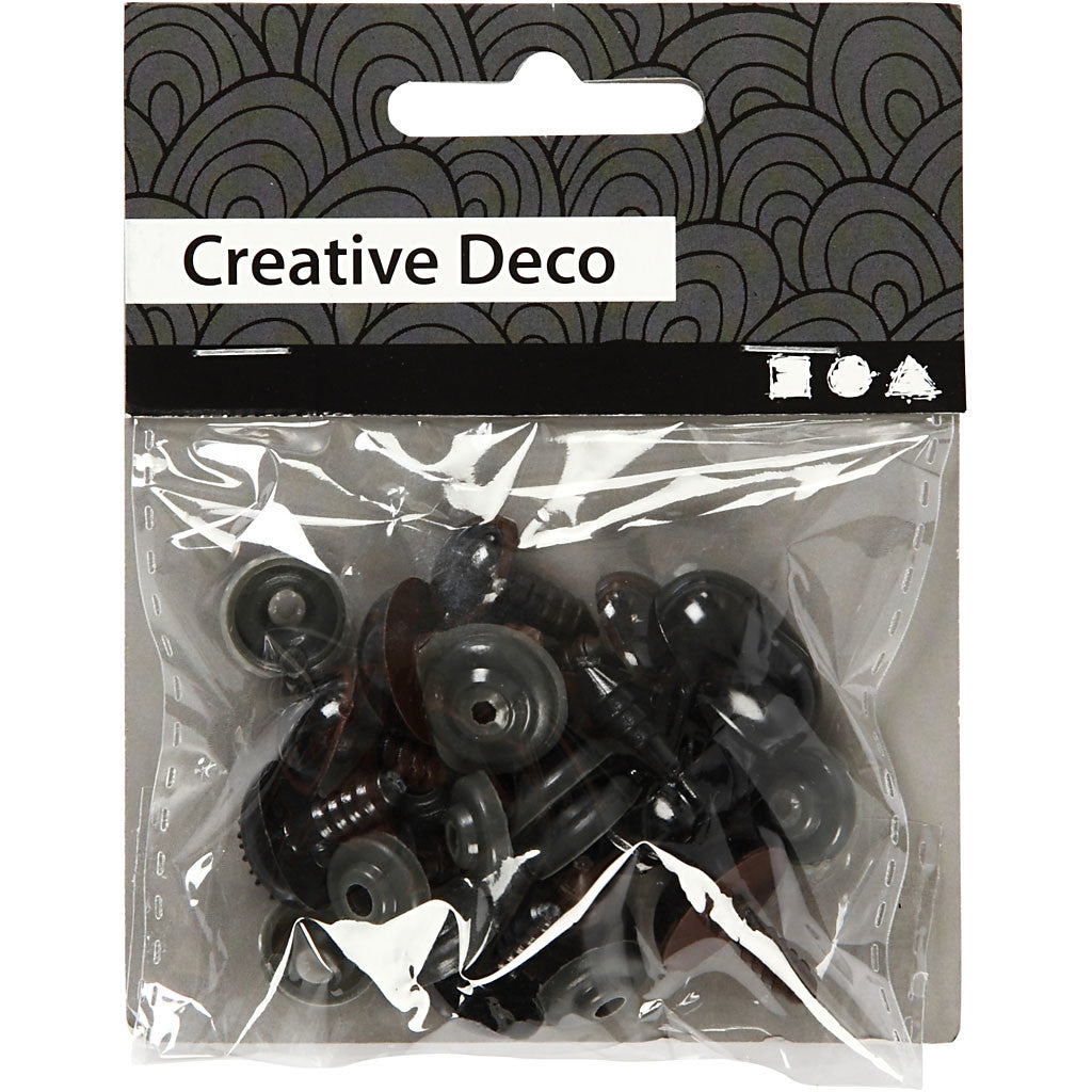 Teddybeer ogen & neuzen, d 10+12,5+15 mm, afm 15+25 mm, 12 div/ 1 doos [HOB-500980]