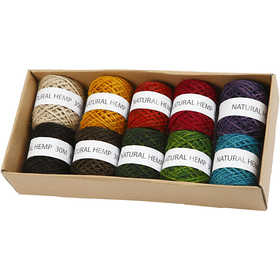 Natuurlijk hennep, dikte 1-2 mm, diverse kleuren, 10x30 m/ 1 doos [HOB-50315]