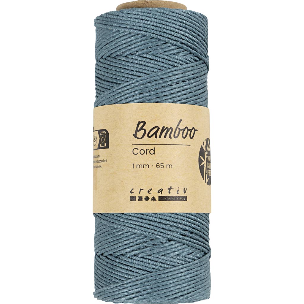 Bamboekoord, dikte 1 mm, dark turquoise, 65 m/ 1 rol [HOB-503487]