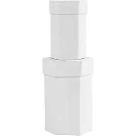 Zeskantige dozen, H: 7+9 cm, afm 4,5+6 cm, wit, 2 stuk/ 1 set [HOB-504325]