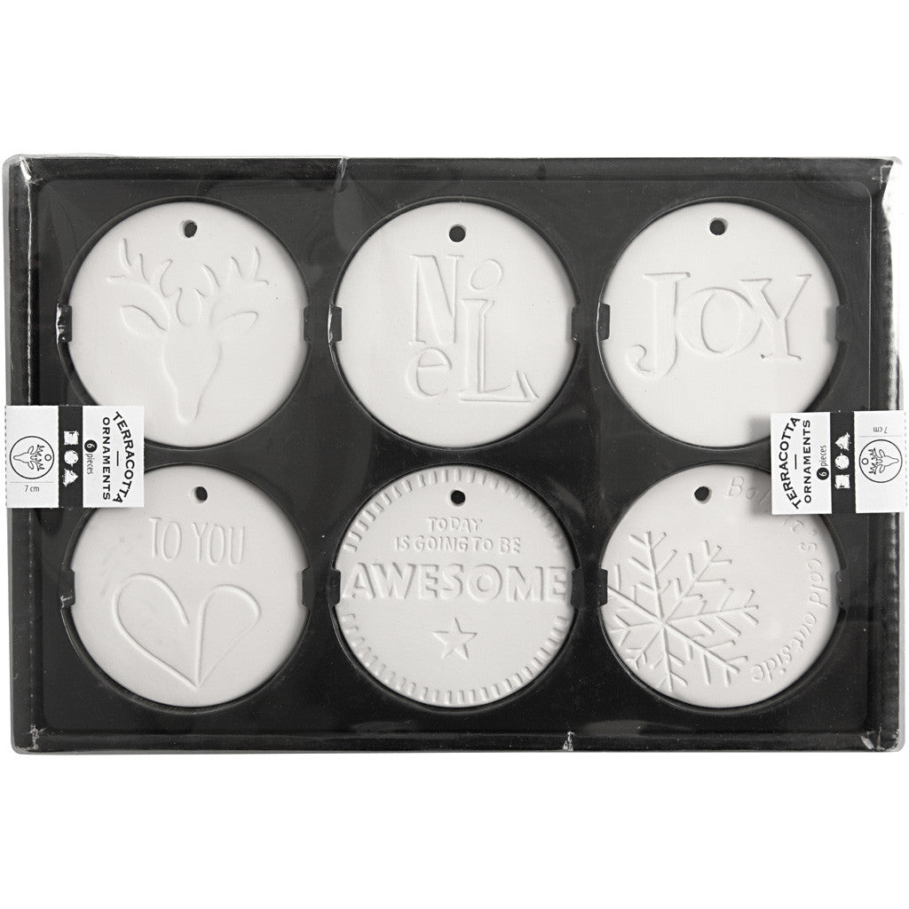 Ornamenten om te hangen, afm 7x7 cm, dikte 0,6 cm, wit, 6 stuk/ 1 doos [HOB-504940]
