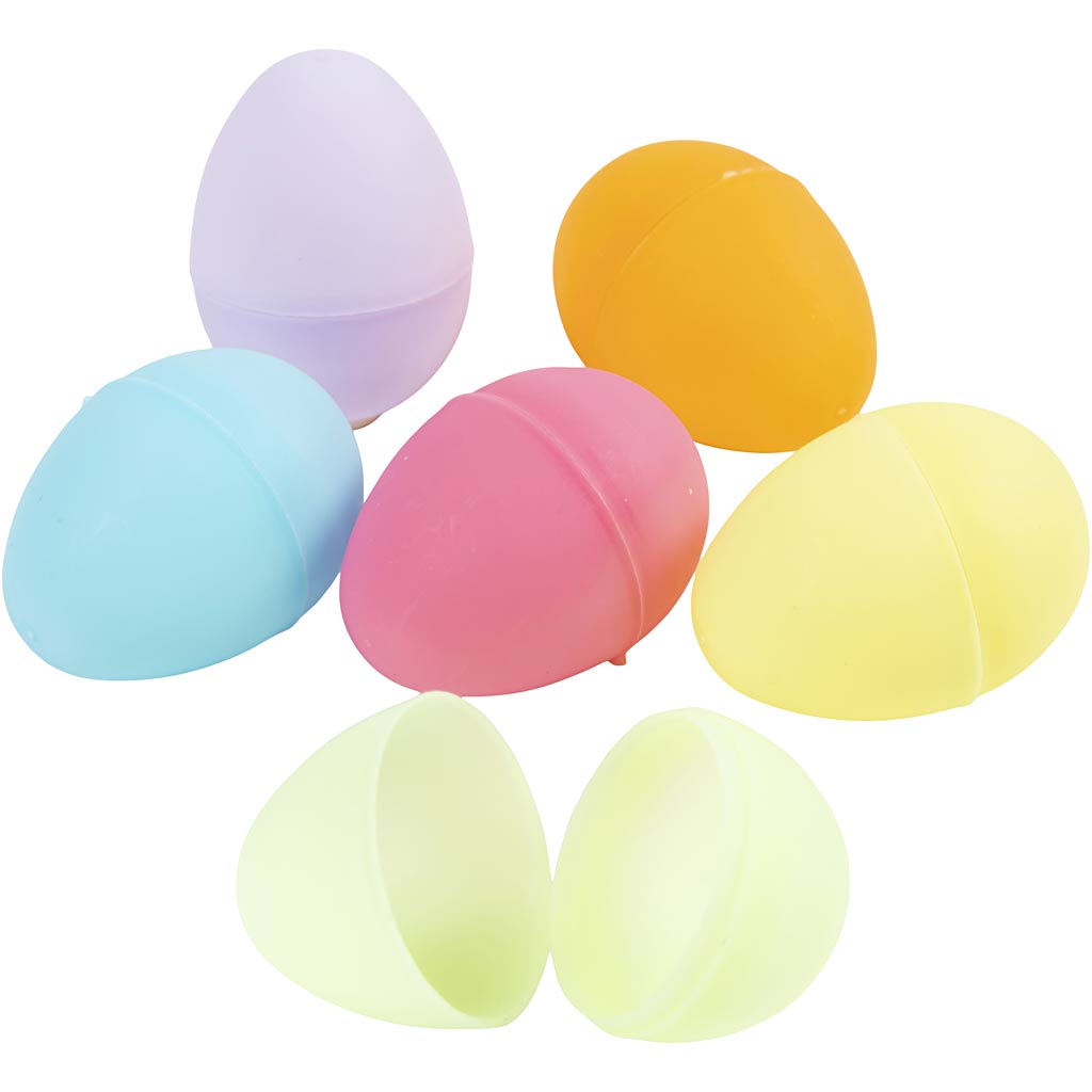 Eggs, H: 4,5 cm, dia. 3 cm, pastel colours, 24 pc