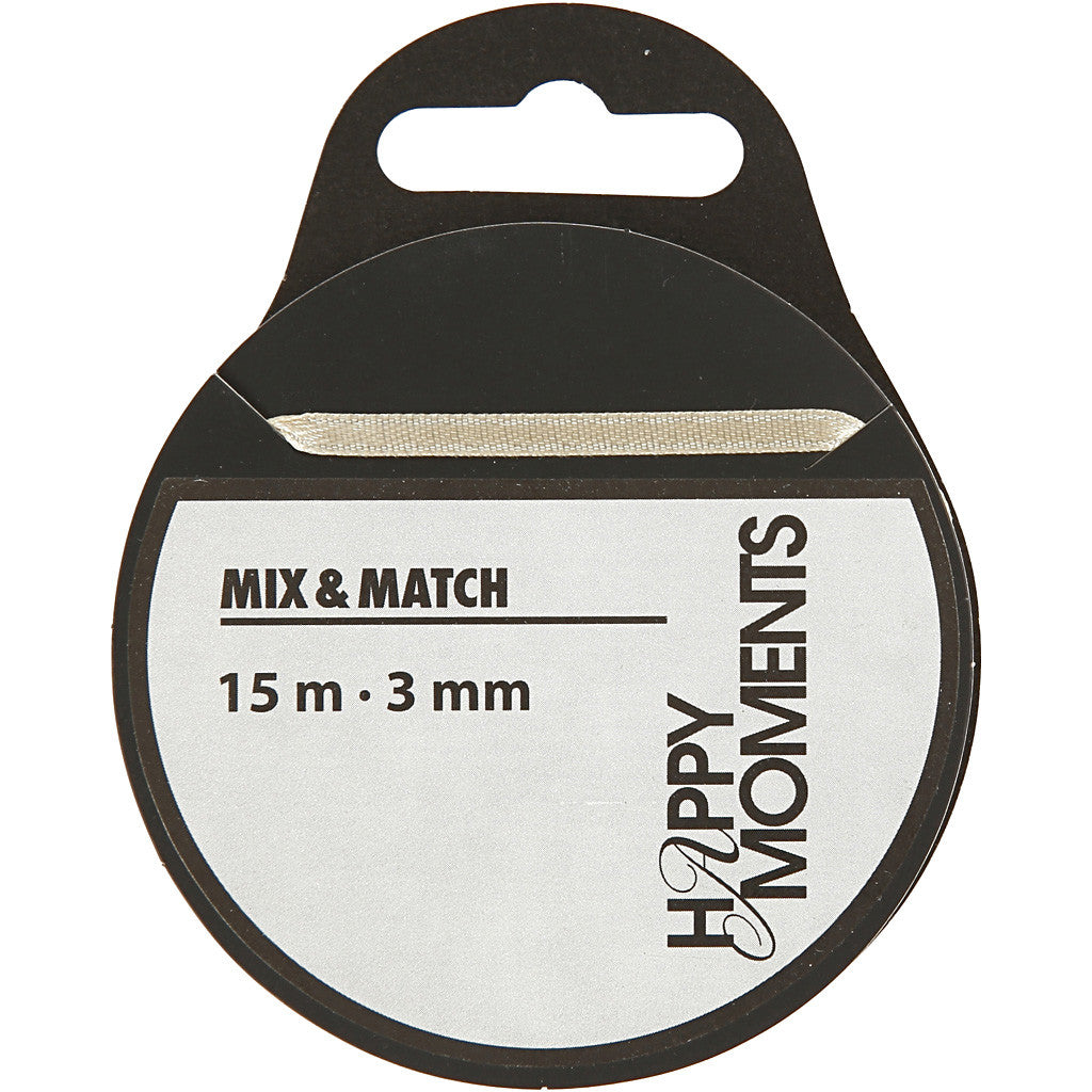 Satijnlint, B: 3 mm, off-white, 15 m/ 1 rol [HOB-513661]
