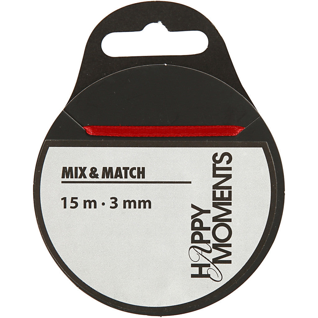 Satijnlint, B: 3 mm, rood, 15 m/ 1 rol [HOB-513701]