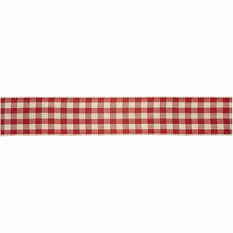 Geruit lint, B: 20 mm, antiek rood/wit, 25 m/ 1 rol [HOB-51389]