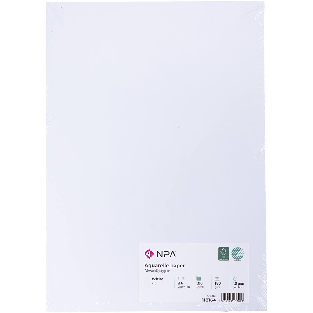 Aquarelpapier, A4, 180 gr, wit, 100 vel/ 1 doos [HOB-514864]