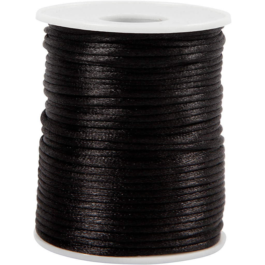 Satin Cord, thickness 2 mm, black, 50 m/ 1 roll
