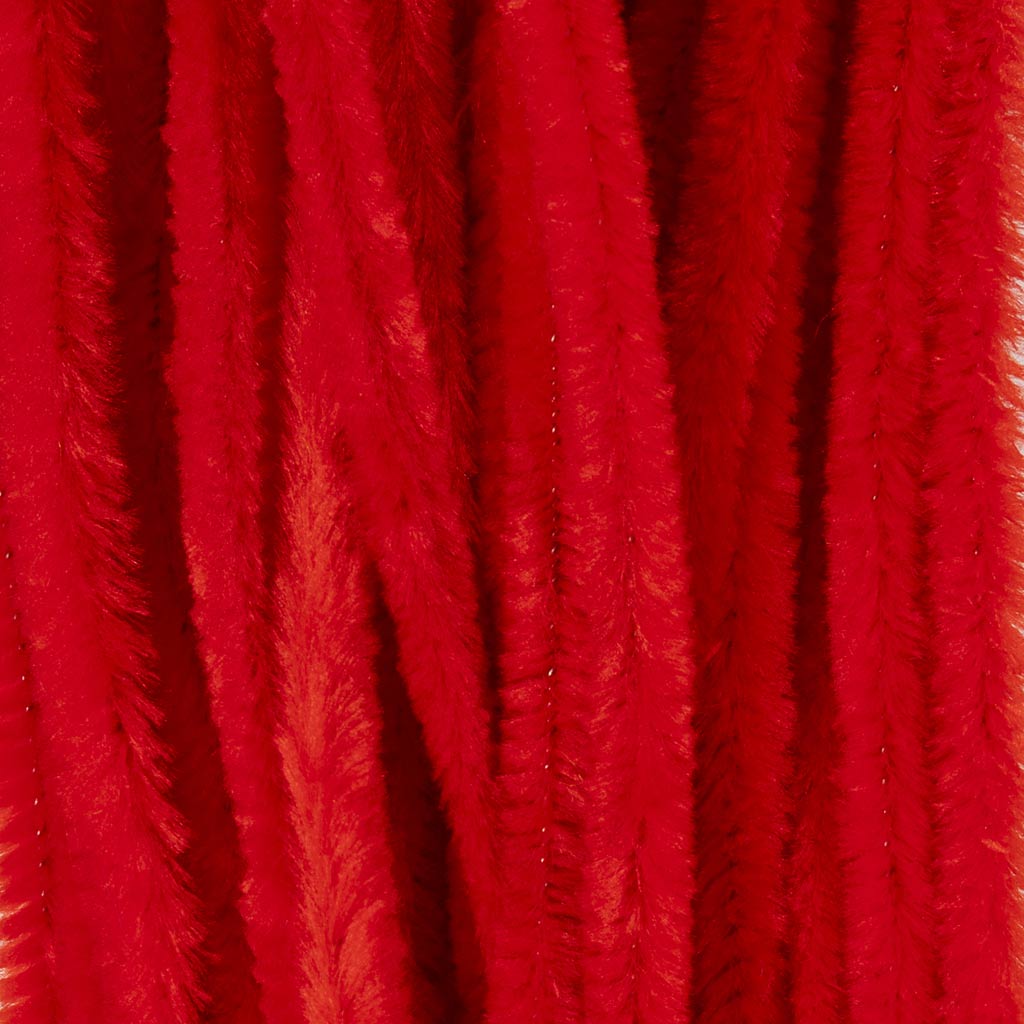 Chenille, L: 30 cm, thickness 9 mm, red, 25 pc