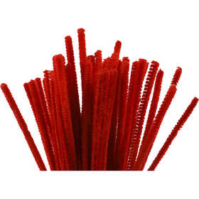 Chenille, L: 30 cm, dikte 6 mm, rood, 50 stuk/ 1 doos [HOB-51613]
