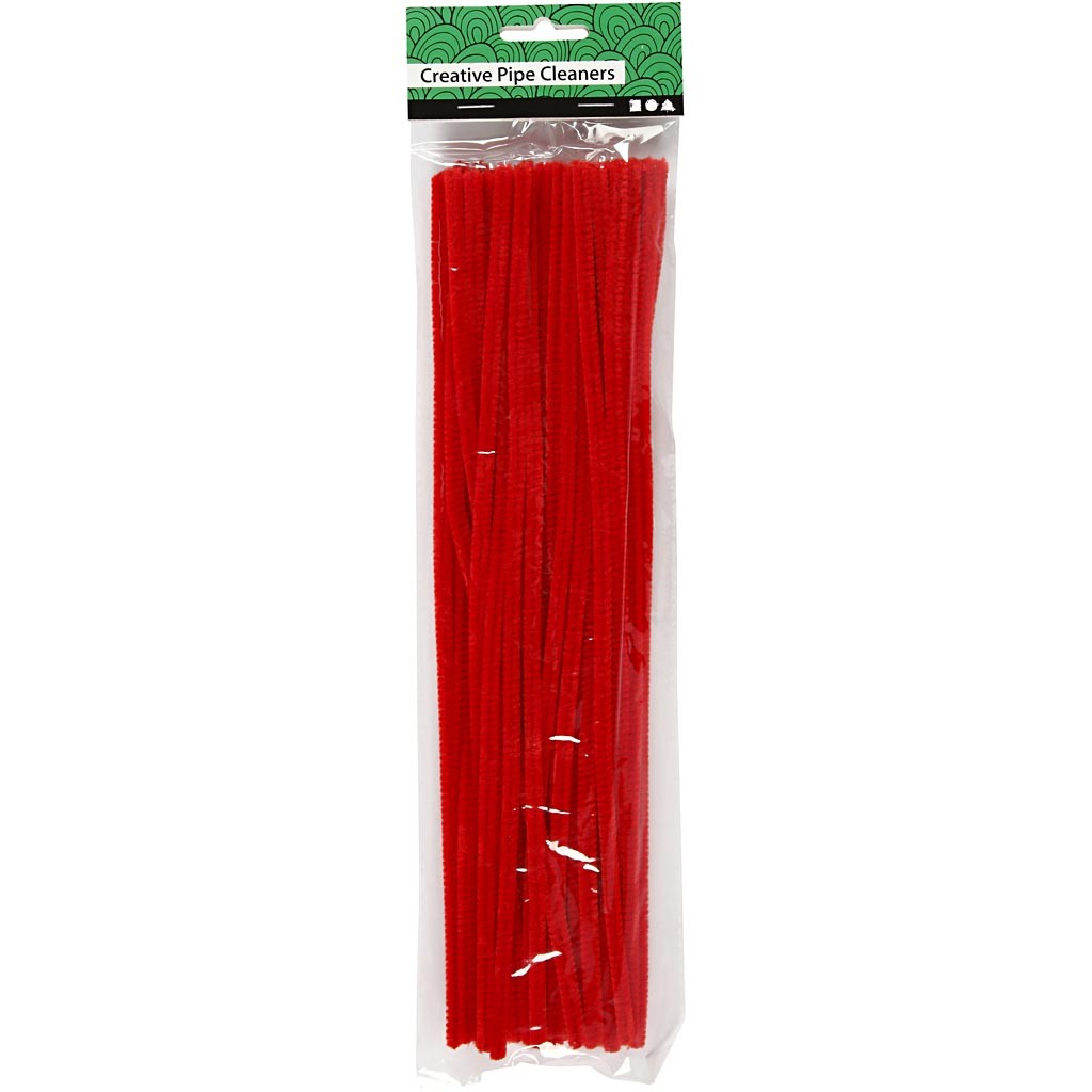 Chenille, L: 30 cm, dikte 6 mm, rood, 50 stuk/ 1 doos [HOB-51613]