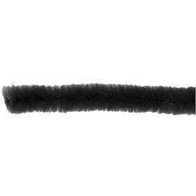 Chenille, L: 30 cm, dikte 6 mm, zwart, 50 stuk/ 1 doos [HOB-51618]