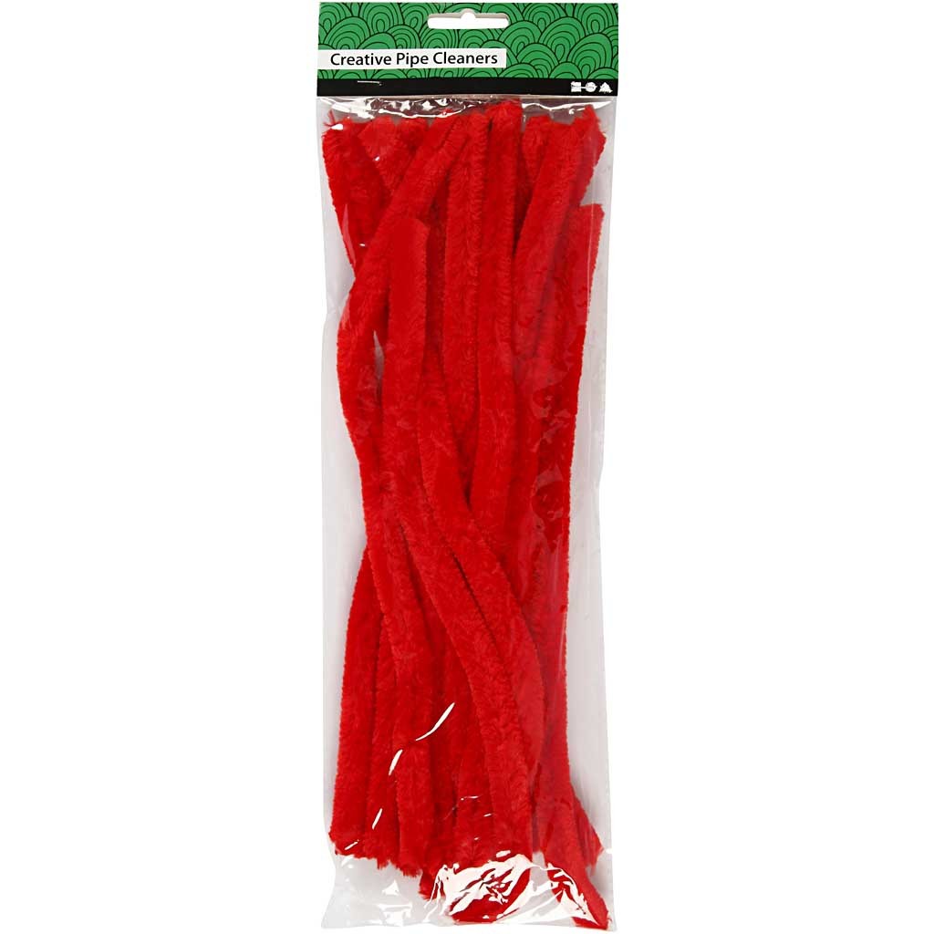 Chenille, L: 30 cm, dikte 15 mm, rood, 15 stuk/ 1 doos [HOB-51623]