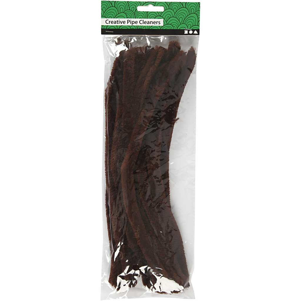 Chenille, L: 30 cm, dikte 15 mm, bruin, 15 stuk/ 1 doos [HOB-51624]