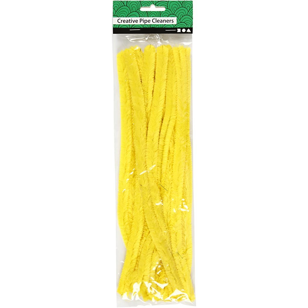 Chenille, L: 30 cm, dikte 15 mm, geel, 15 stuk/ 1 doos [HOB-51626]