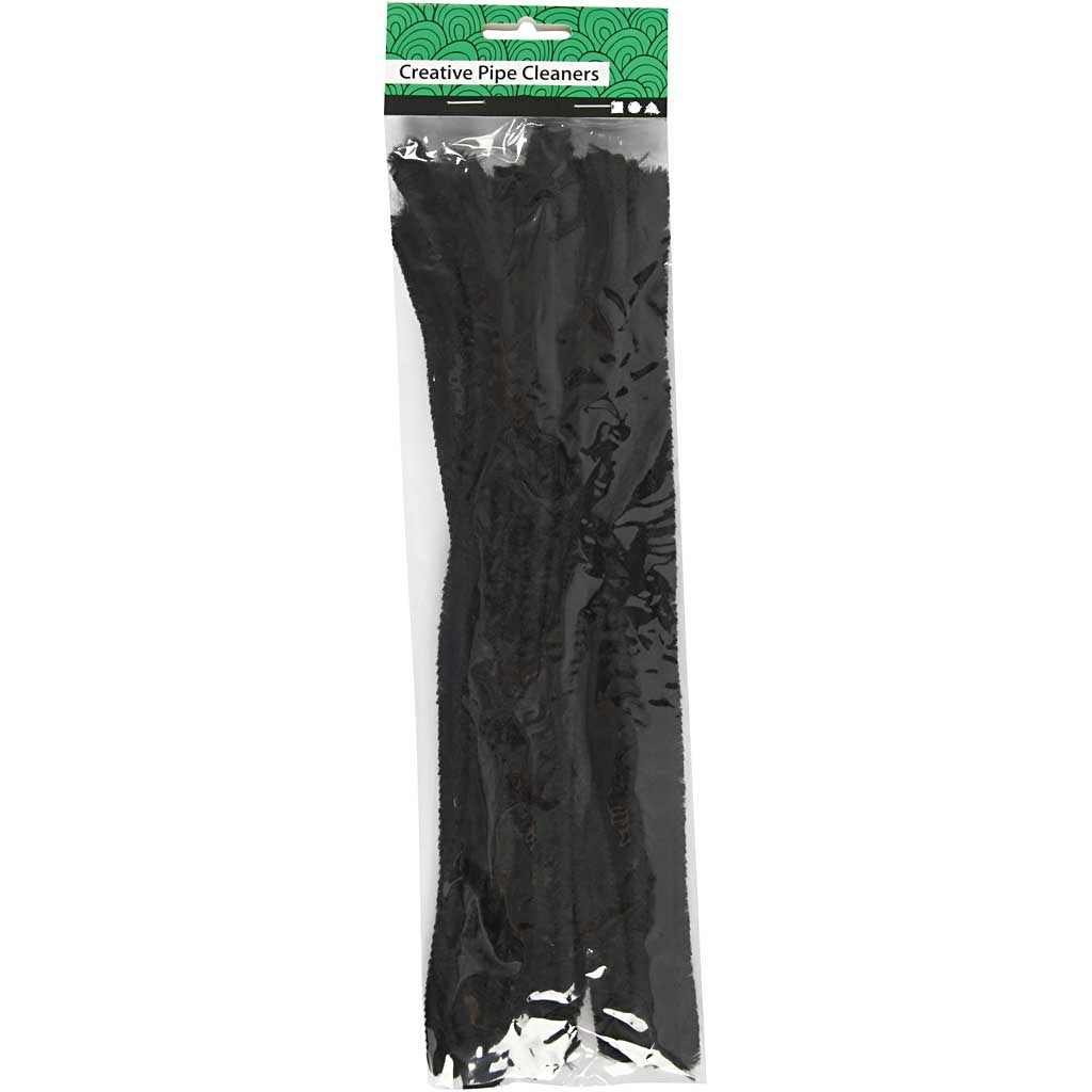 Chenille, L: 30 cm, dikte 15 mm, zwart, 15 stuk/ 1 doos [HOB-51628]