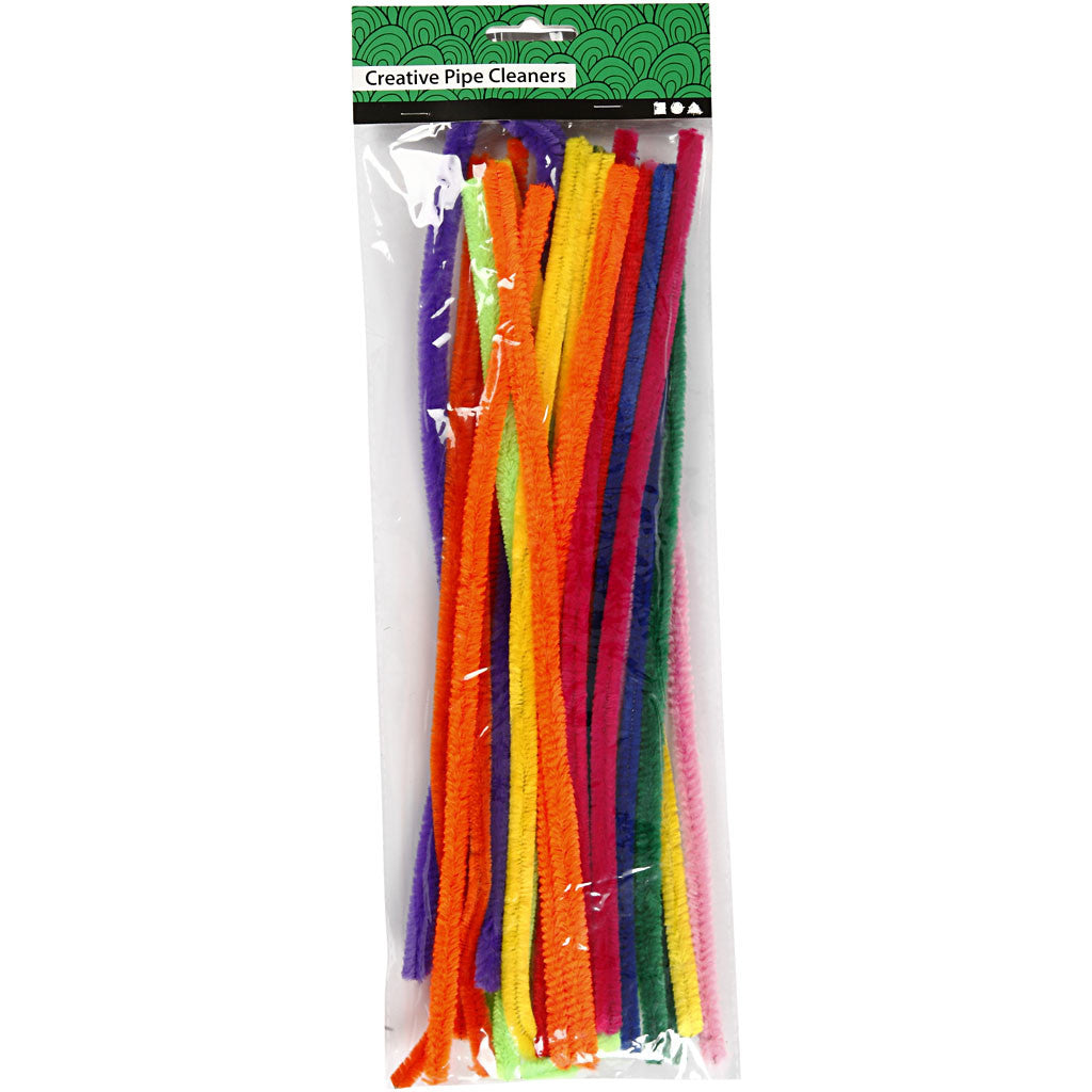 Chenille, L: 30 cm, dikte 6 mm, diverse kleuren, 50 div/ 1 doos [HOB-51636]