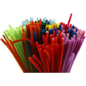 Chenille, L: 30 cm, dikte 4 mm, diverse kleuren, 300 div/ 1 doos [HOB-51640]