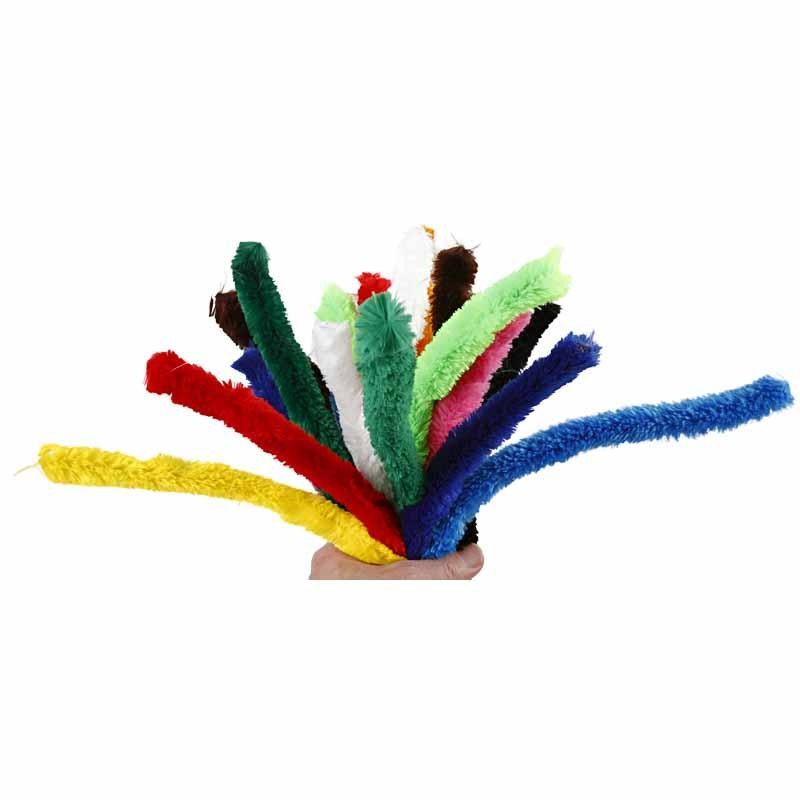 Chenille, grote, L: 45 cm, dikte 25 mm, diverse kleuren, 60 div/ 1 doos [HOB-51643]