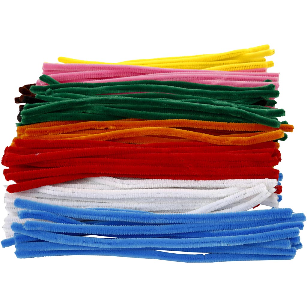 Chenille, L: 30 cm, thickness 9 mm, assorted colours, 200 asstd.