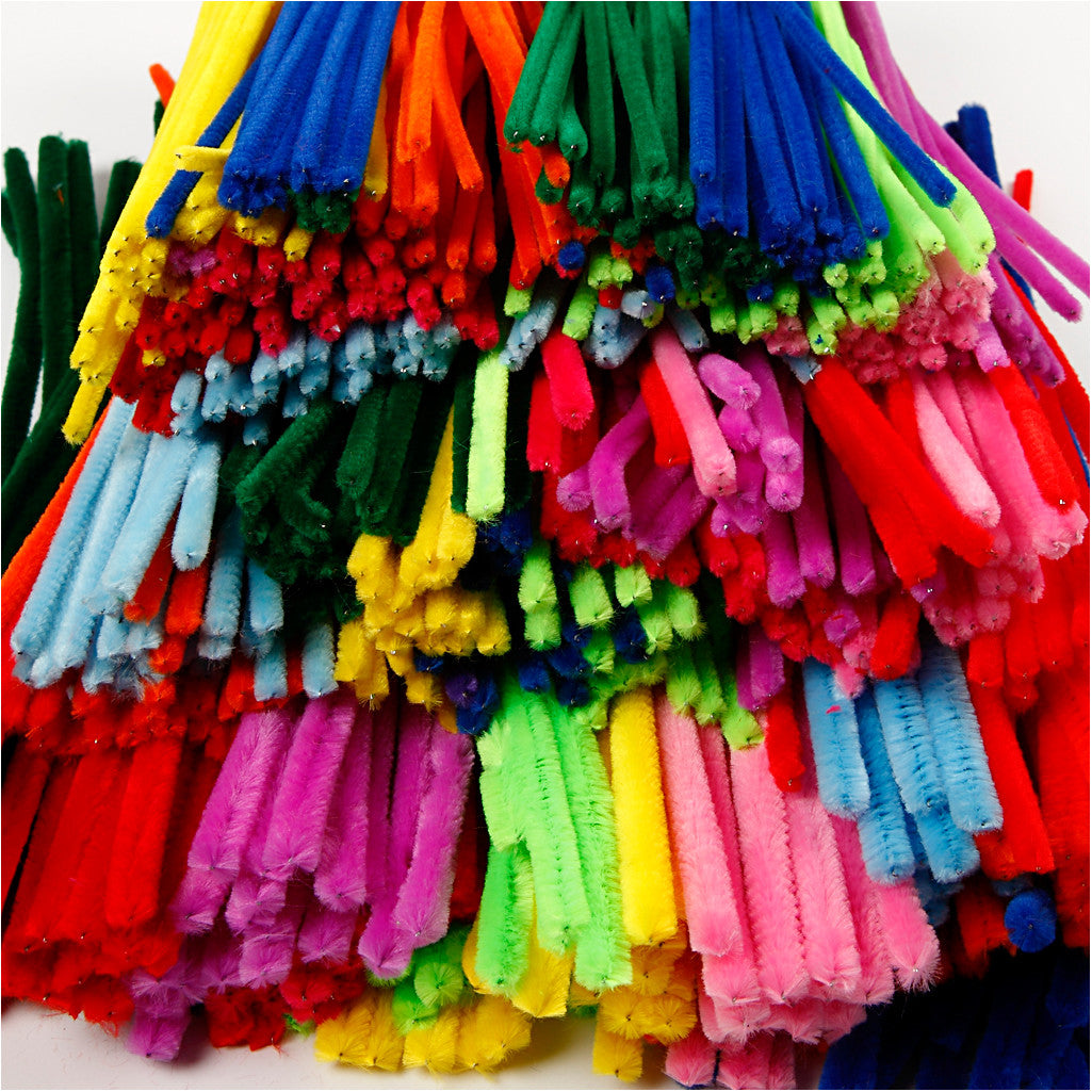 Chenille, L: 30 cm, dikte 4+6+9 mm, diverse kleuren, 700 div/ 1 doos [HOB-51645]