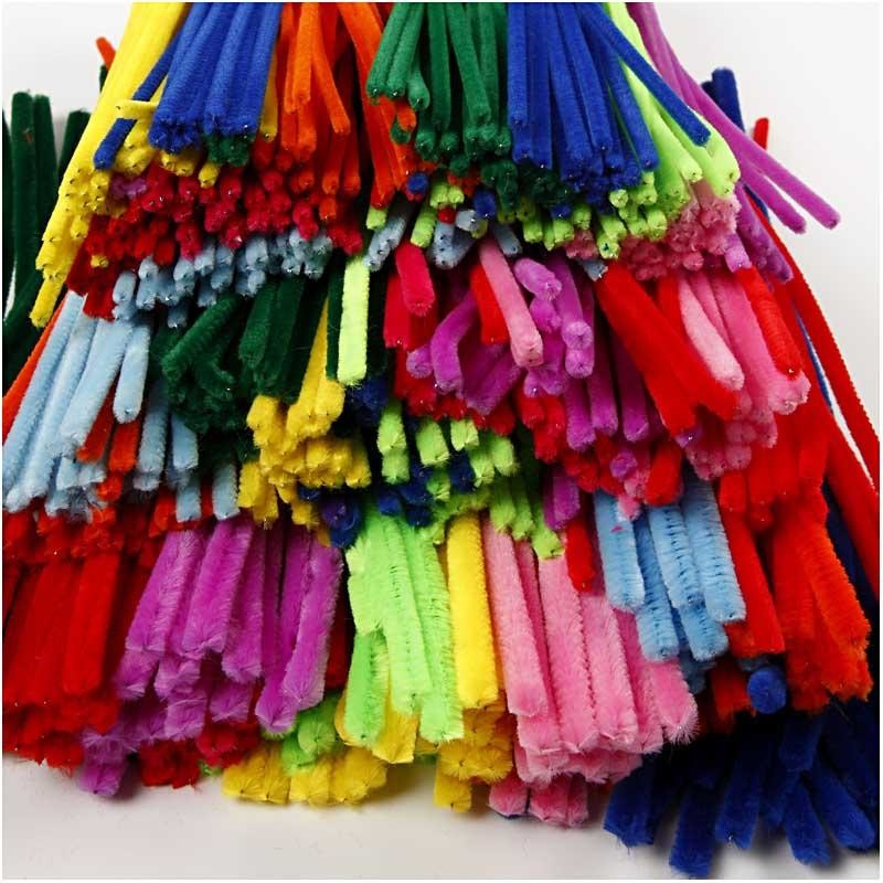 Chenille, L: 30 cm, dikte 4+6+9 mm, diverse kleuren, 700 div/ 1 doos [HOB-51645]