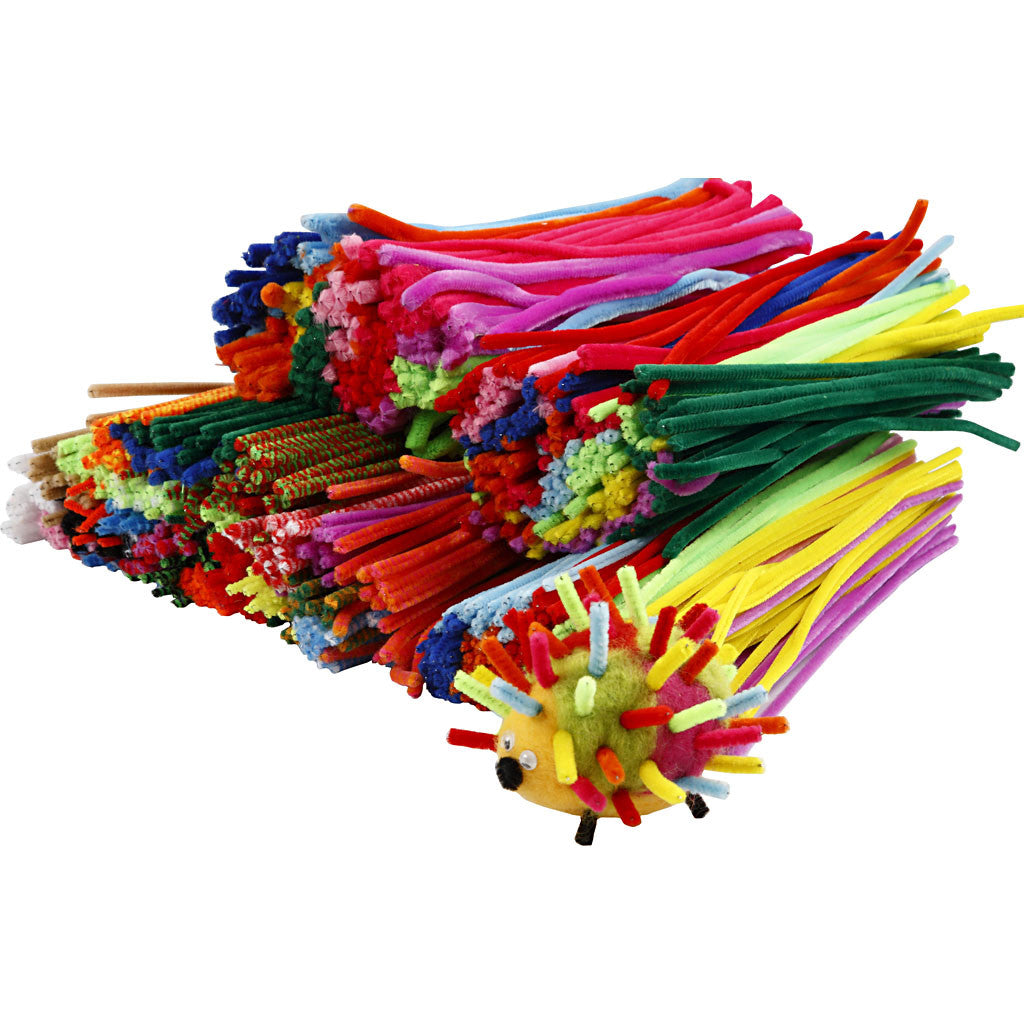 Chenille, L: 30 cm, dikte 4+6+9 mm, diverse kleuren, 700 div/ 1 doos [HOB-51645]