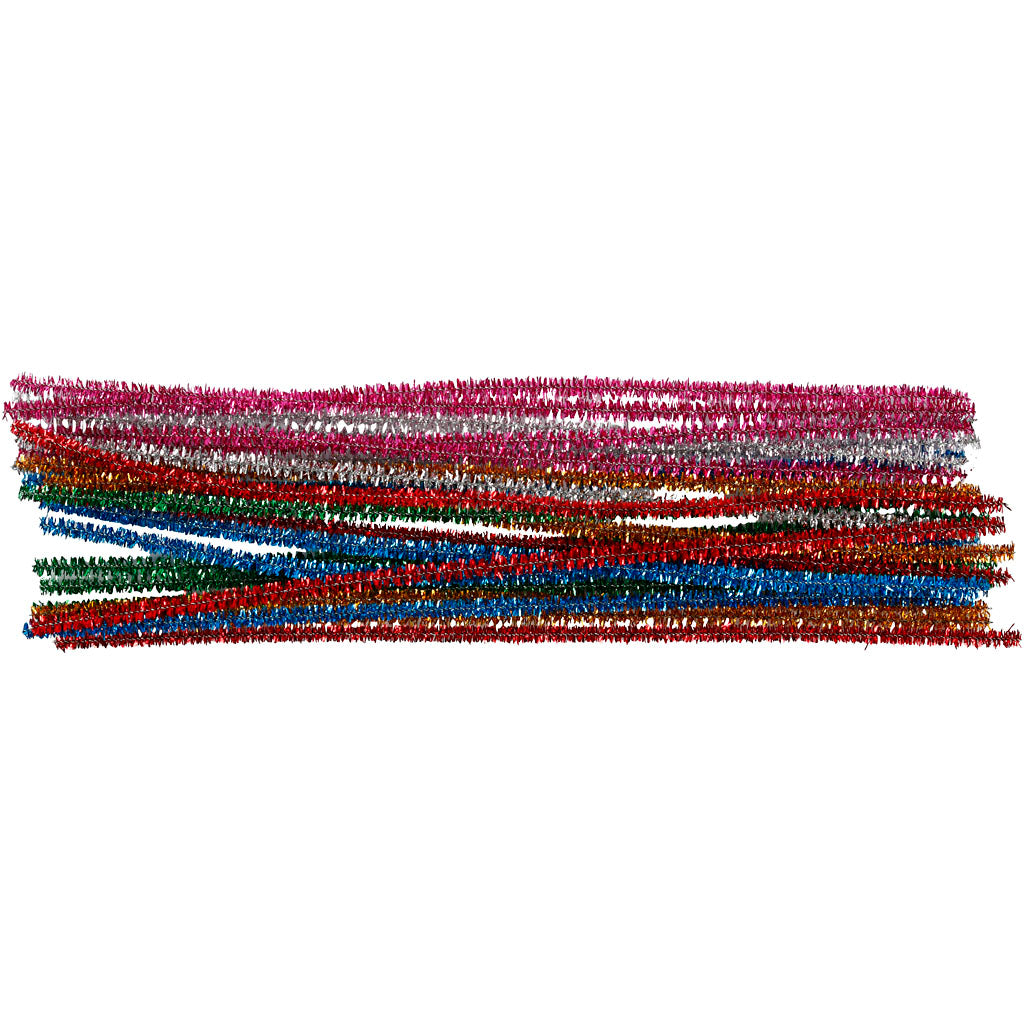 Chenille, L: 30 cm, dikte 6 mm, glitter, sterke kleuren, 24 div/ 1 doos [HOB-51648]