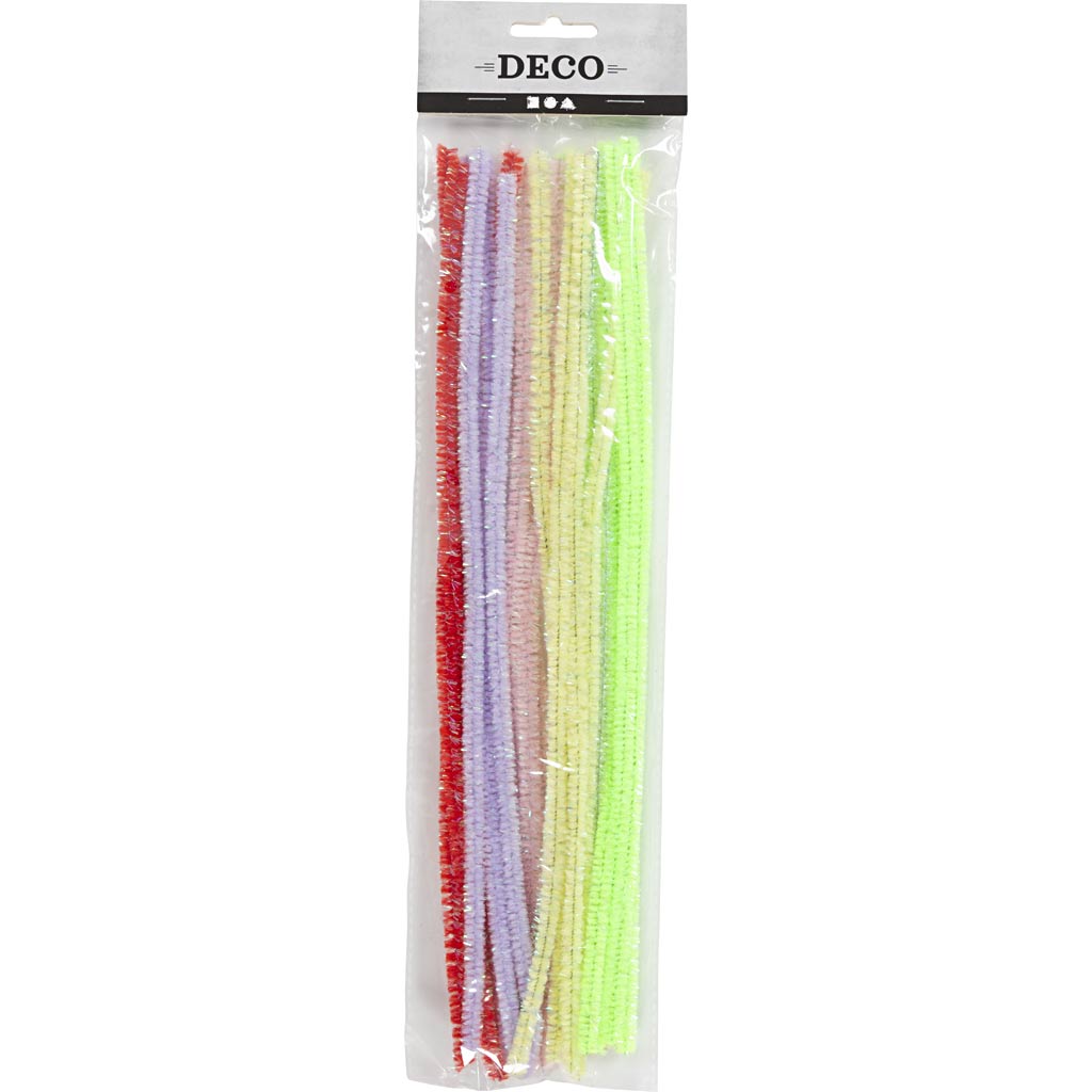 Chenille, L: 30 cm, thickness 6 mm, spring colours, 24 asstd.