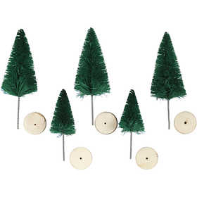 Kerstbomen, H: 40+60 mm, groen, 5 stuk/ 1 doos [HOB-51651]