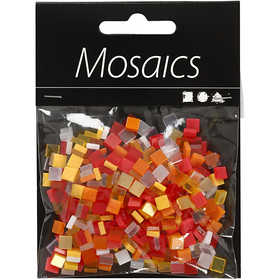 Mini mozaiek, afm 5x5 mm, dikte 2 mm, rood/oranje harmonie, 25 gr/ 1 doos [HOB-51924]
