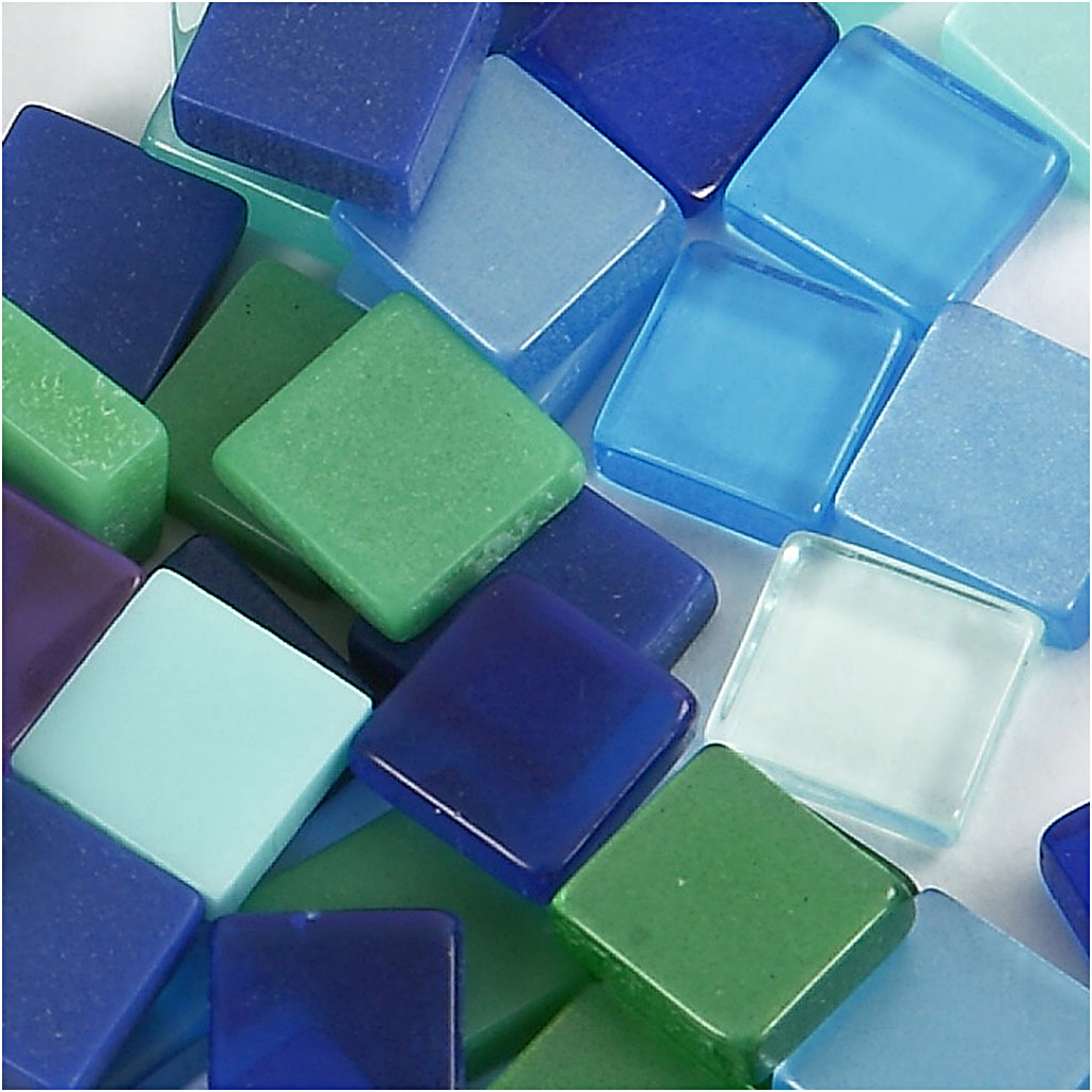Mini mozaiek, afm 5x5 mm, dikte 2 mm, blauw/groen harmonie, 25 gr/ 1 doos [HOB-51929]