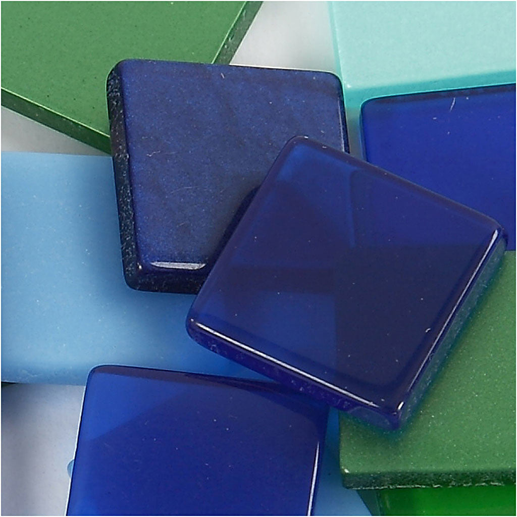 Mini mozaiek, afm 10x10 mm, dikte 2 mm, blauw/groen harmonie, 25 gr/ 1 doos [HOB-51930]
