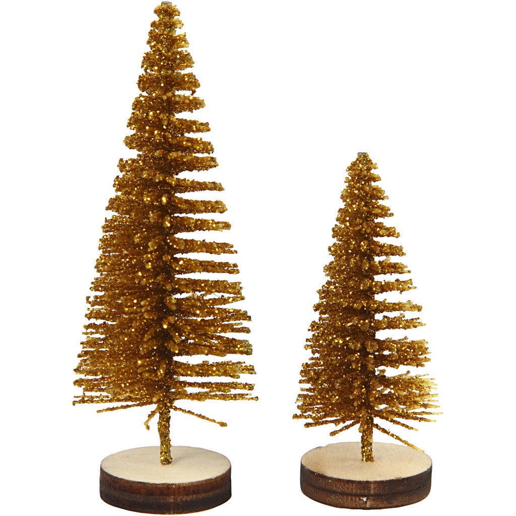 Kerstbomen, H: 40+60 mm, goud, 5 stuk/ 1 doos [HOB-51959]