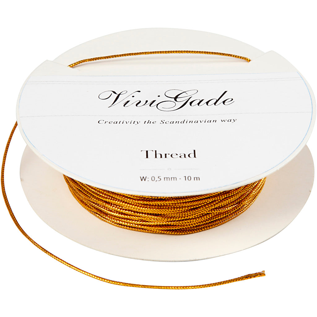 Thread, thickness 0,5 mm, gold, 10 m/ 1 roll