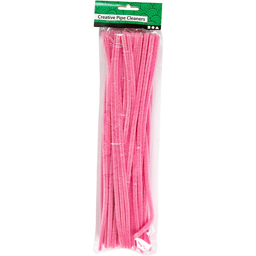 Chenille, L: 30 cm, dikte 6 mm, roze, 50 stuk/ 1 doos [HOB-52089]