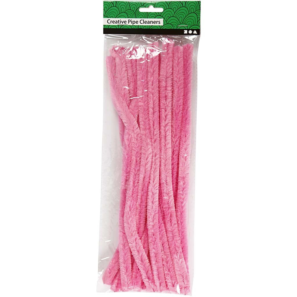 Chenille, L: 30 cm, dikte 15 mm, roze, 15 stuk/ 1 doos [HOB-52101]
