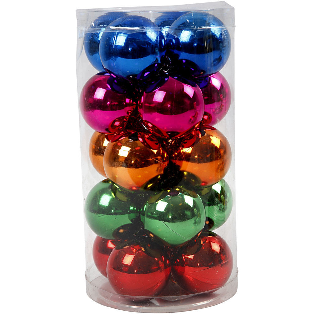 Kerstballen, d 6 cm, sterke kleuren, 20 stuk/ 1 doos [HOB-52165]